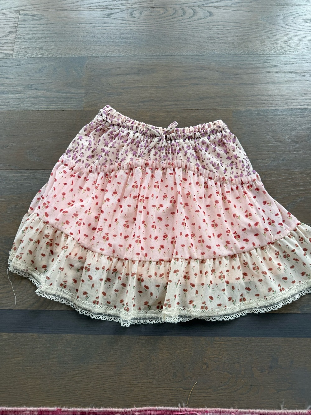 Zara Pink & Cream Floral Tiered Girls' Skirt